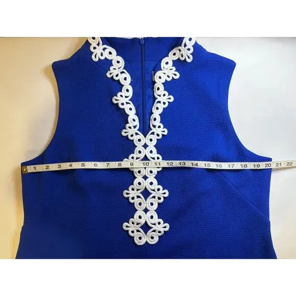 Jessica Howard 18 Navy White Applique High Neck Sleeveless Shift Dress Preppy - Picture 5 of 12